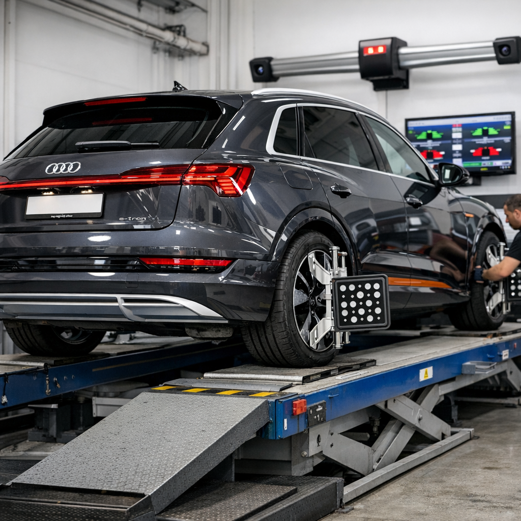 Audi e-tron wheel alignment in Kyiv, precise suspension angle adjustment for Audi e-tron
